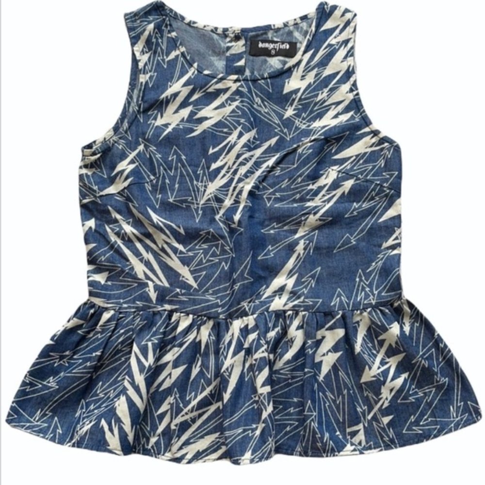 DANGERFIELD Peplum top in abstract blue white